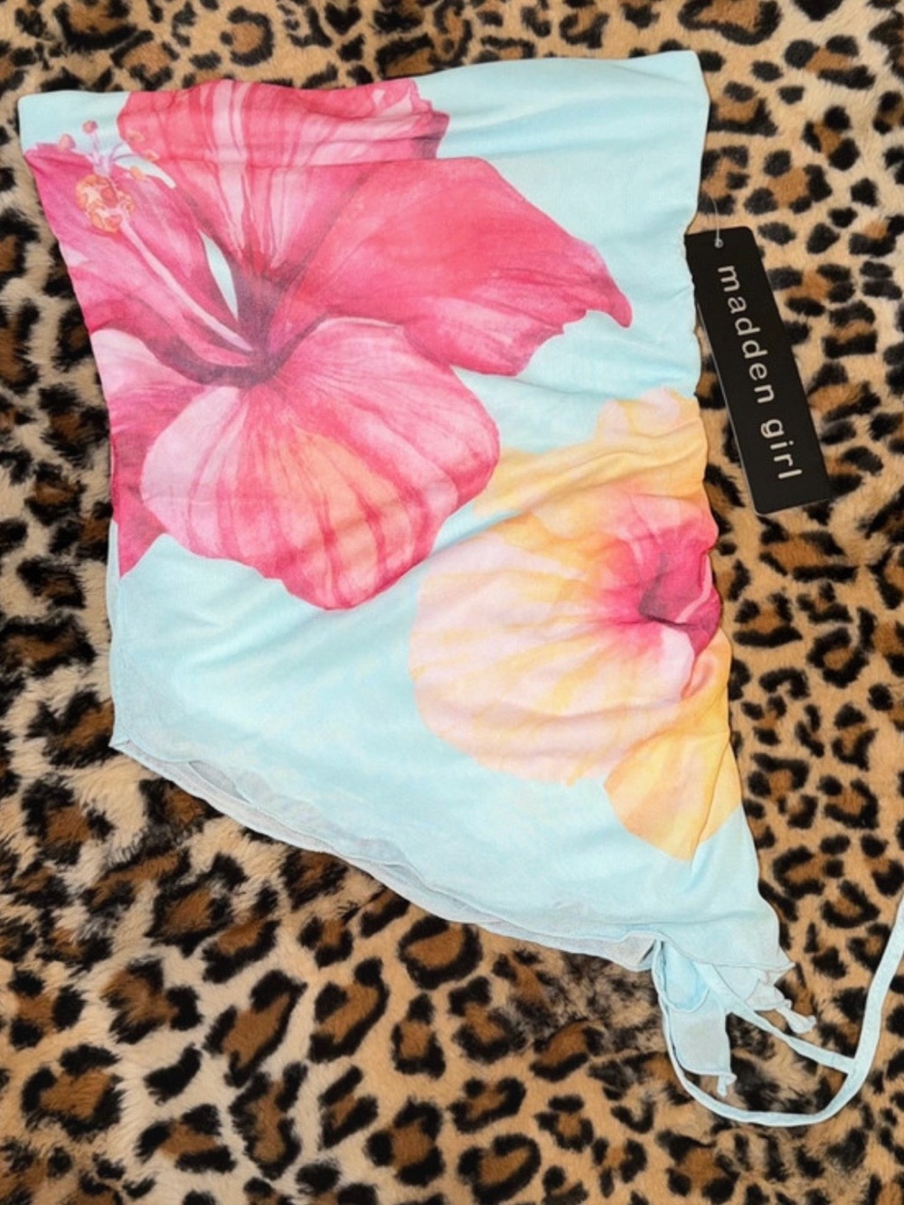 Madden Girl Pink & Light Blue Floral Strapless Top (tube top)